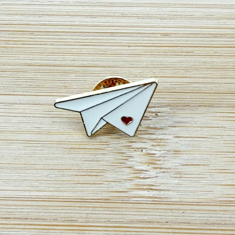 Paper Plane with Heart Soft Enamel Pin